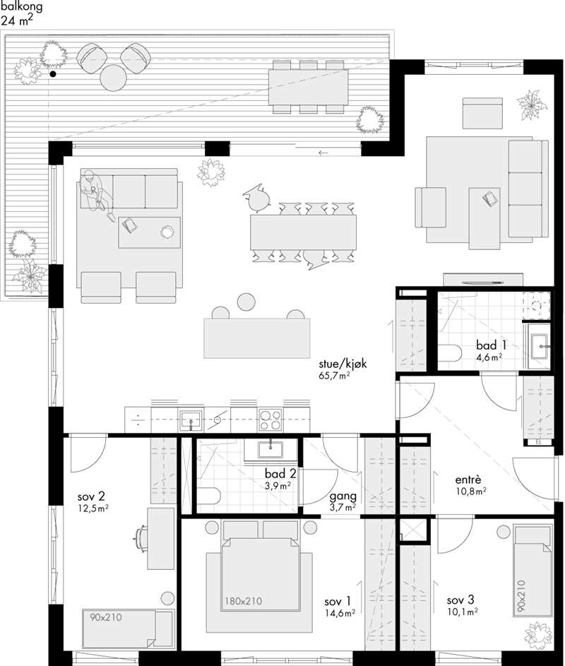 Standard planløsning 4-roms